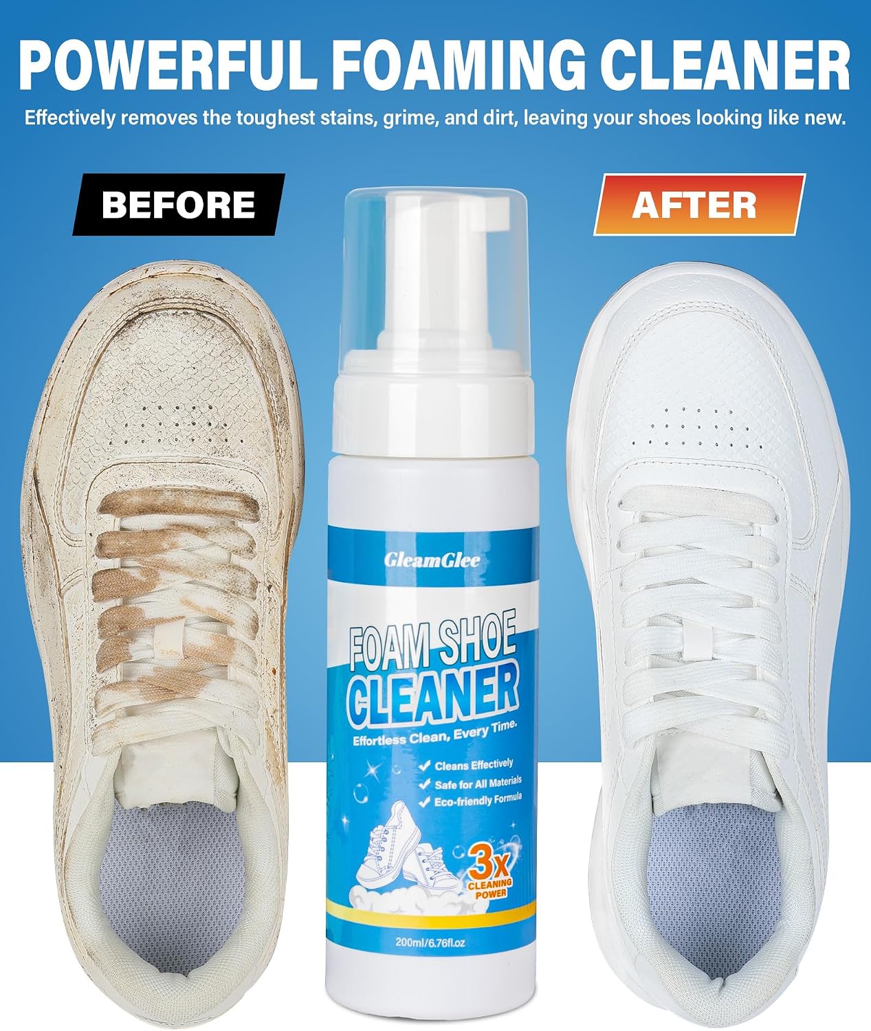 Shoe Cleaner, No-Rinse Deep-Cleaning Foam, Revives White Sneaker Fast | 6.76 oz Shoe Cleaning Kit with Soft Brush and