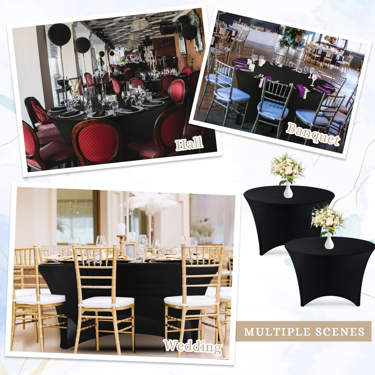 15 Pcs Spandex Round Tablecloth Fitted Stretch, 5 Ft,60inch, Black