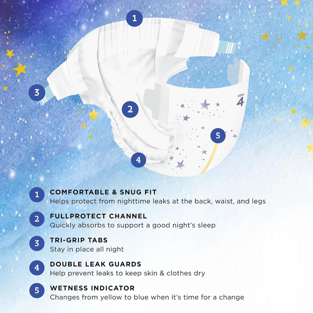 Amazon Brand - Mama Bear Overnight Baby Diapers with Leak Protection, Fragrance-Free, Size 4, 74 Count, Nighttime