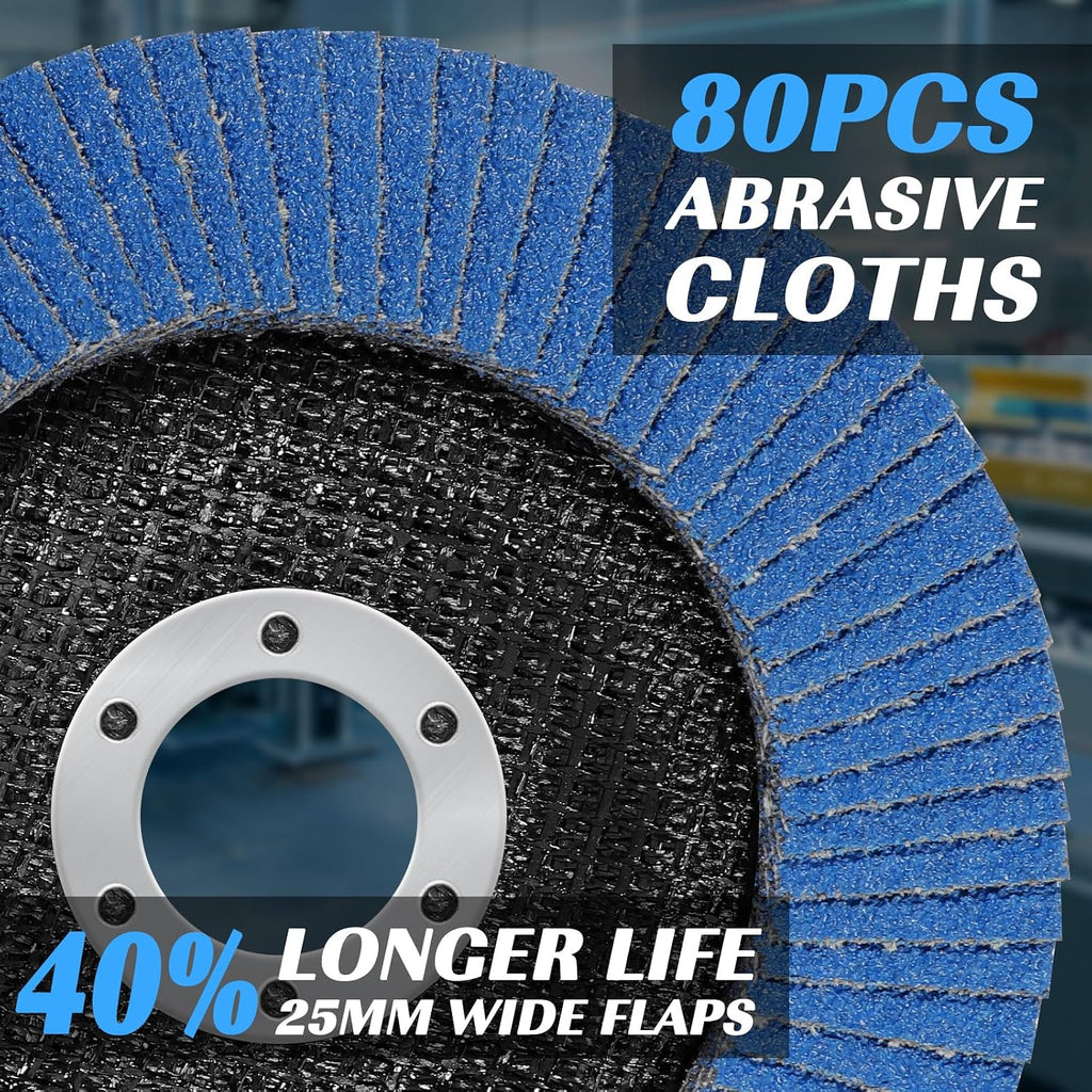 24 Pack Zirconia Flap Discs 4 1/2 for Angle Grinder 40 60 80 120 Grit