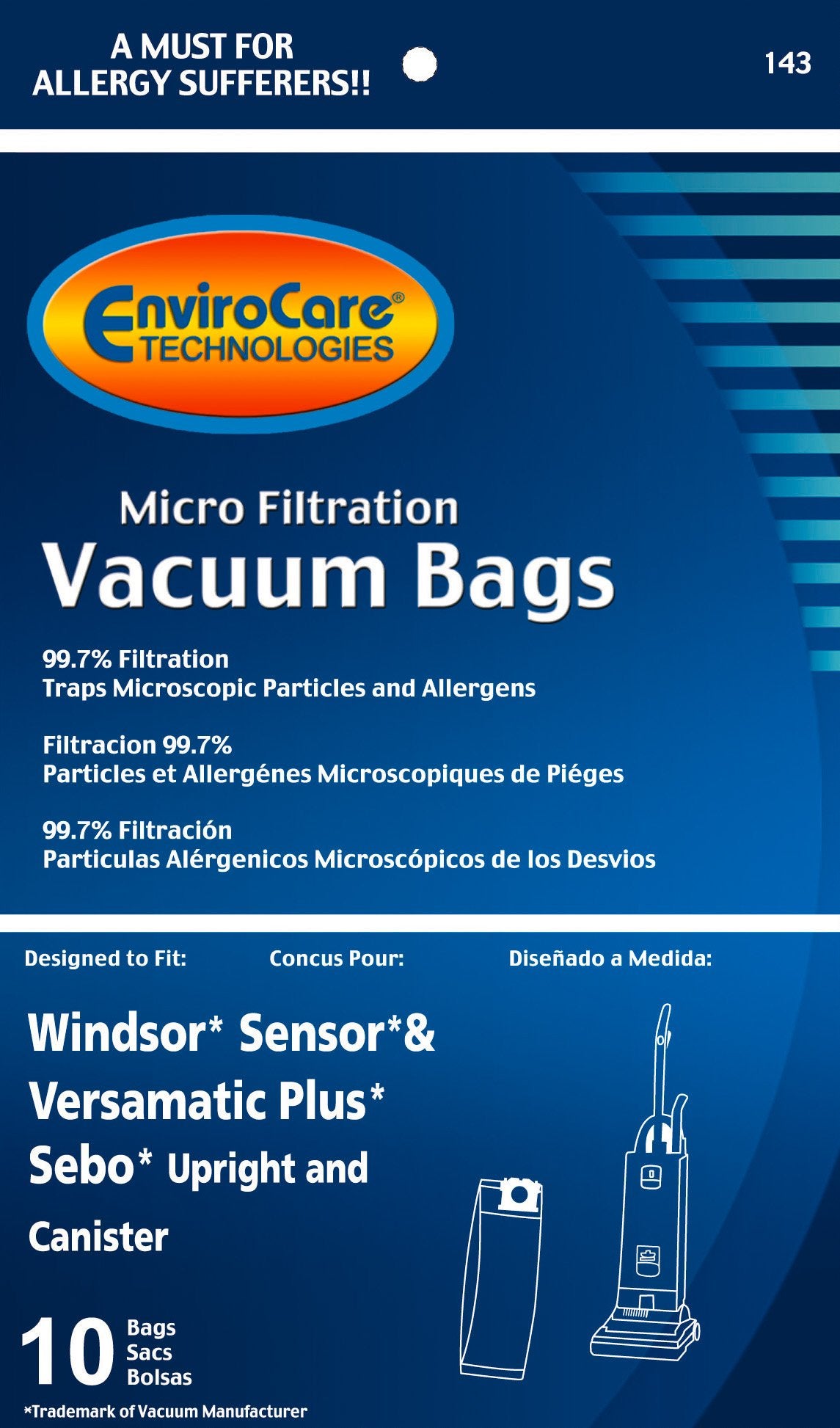 EnviroCare Replacement Micro Filtration Vacuum Bags Designed to Fit Windsor Sensor, Versamatic Plus, Sebo Uprights 10 Pack