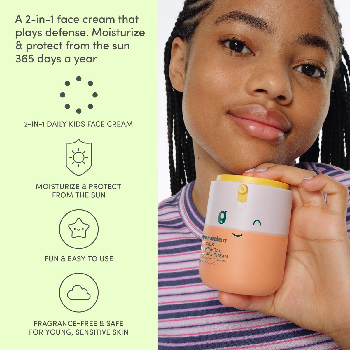 Kids Mineral Face Cream SPF 20, Dermatologist-Tested, Zinc Oxide