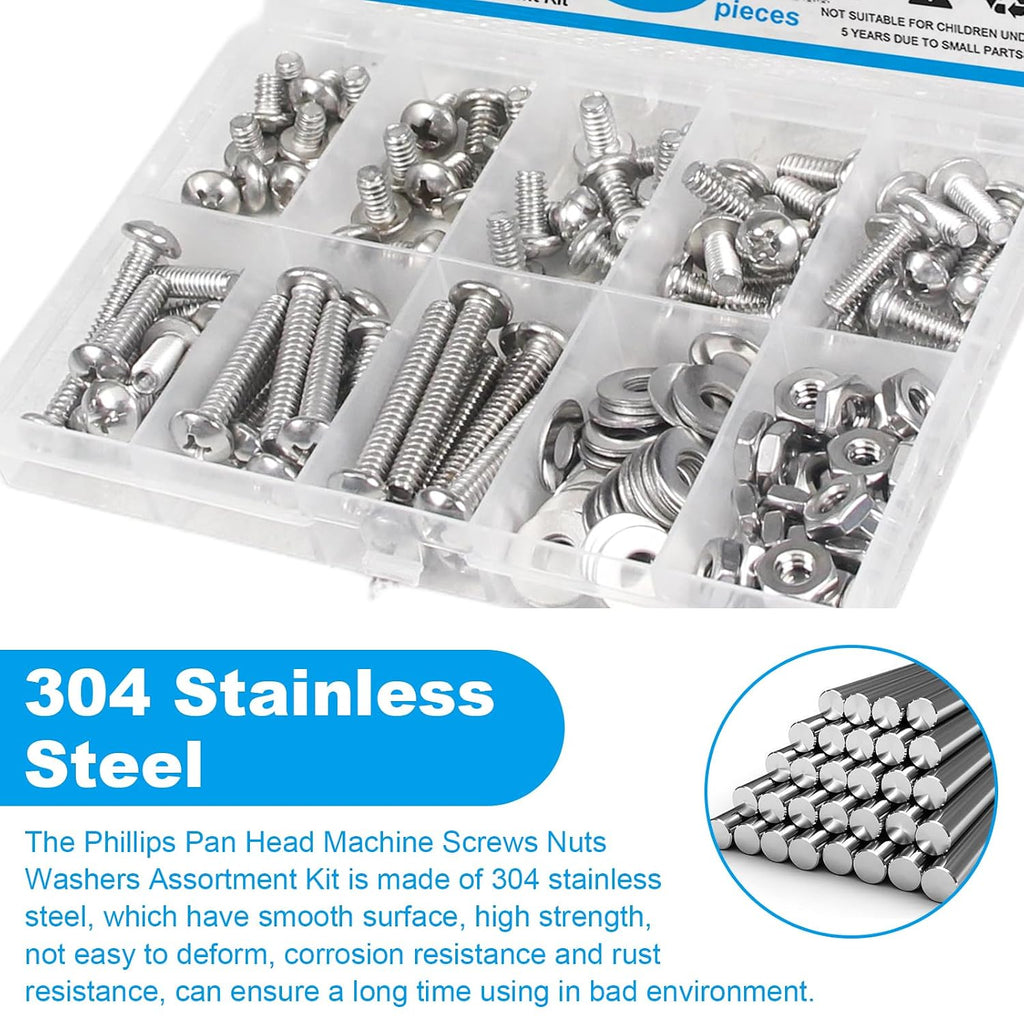 140pcs #10-24 Phillips Pan Head Machine Screws Nuts Washers Kit