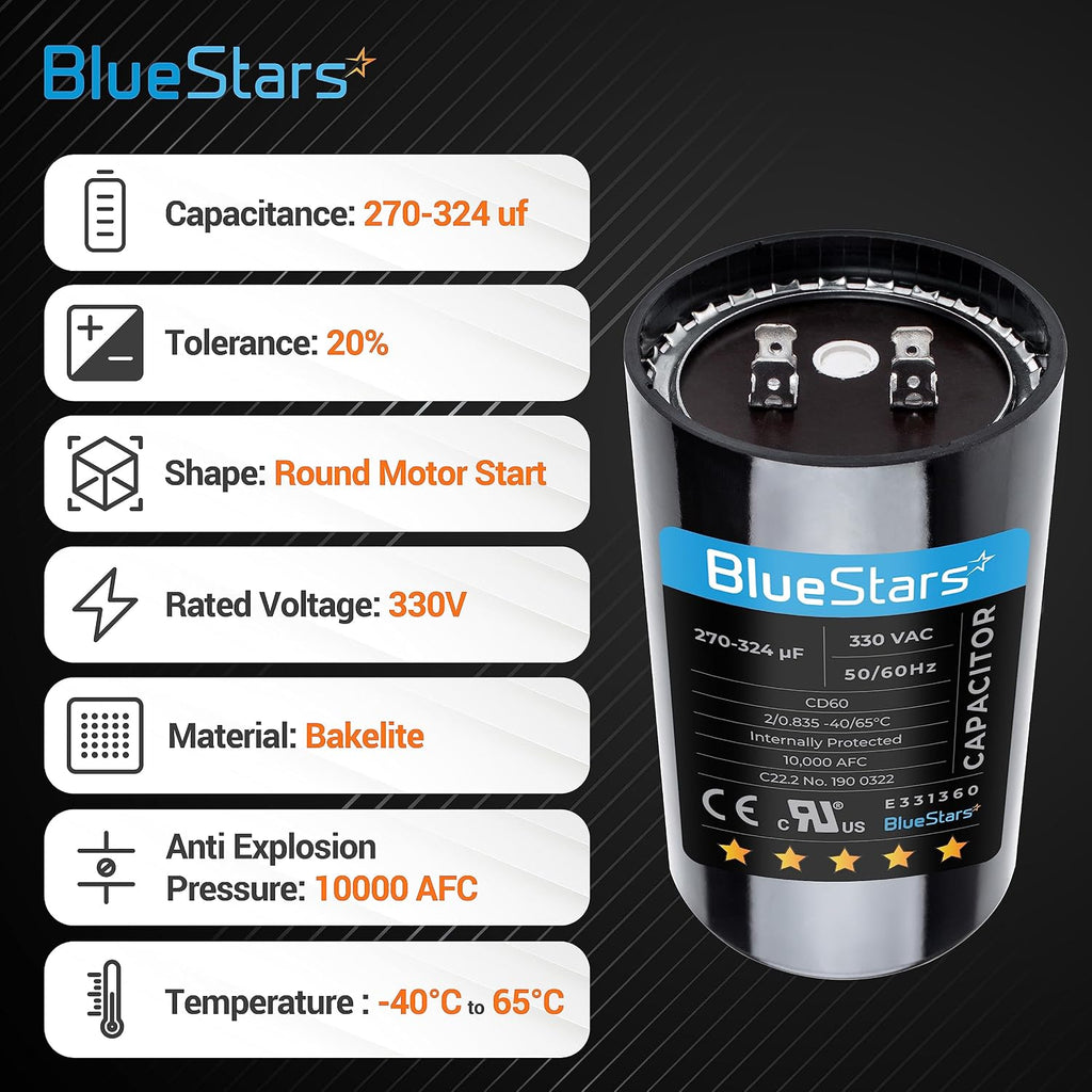 [2025 Upgraded] BlueStars 270-324 uF MFD 330 VAC Motor Start Capacitor