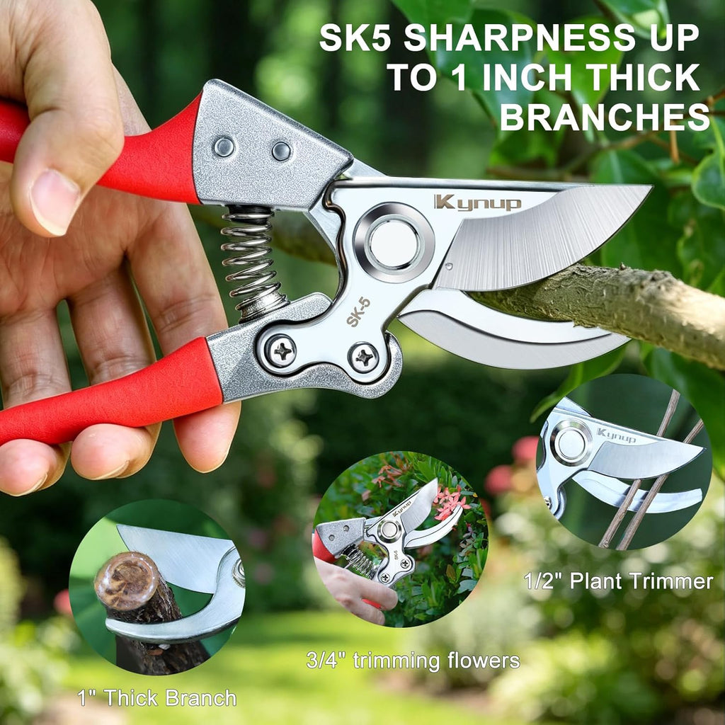 8.6" Professional Pruning Shears for Gardening, SK5 Stainless Steel Garden Hand Pruners for Heavy Duty Clean Cuts 4X