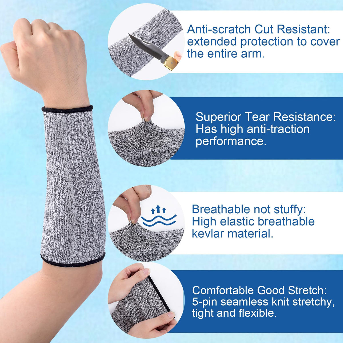 21cm Cut Resistant Sleeves for Arm Protection,Grey Forearm Protector