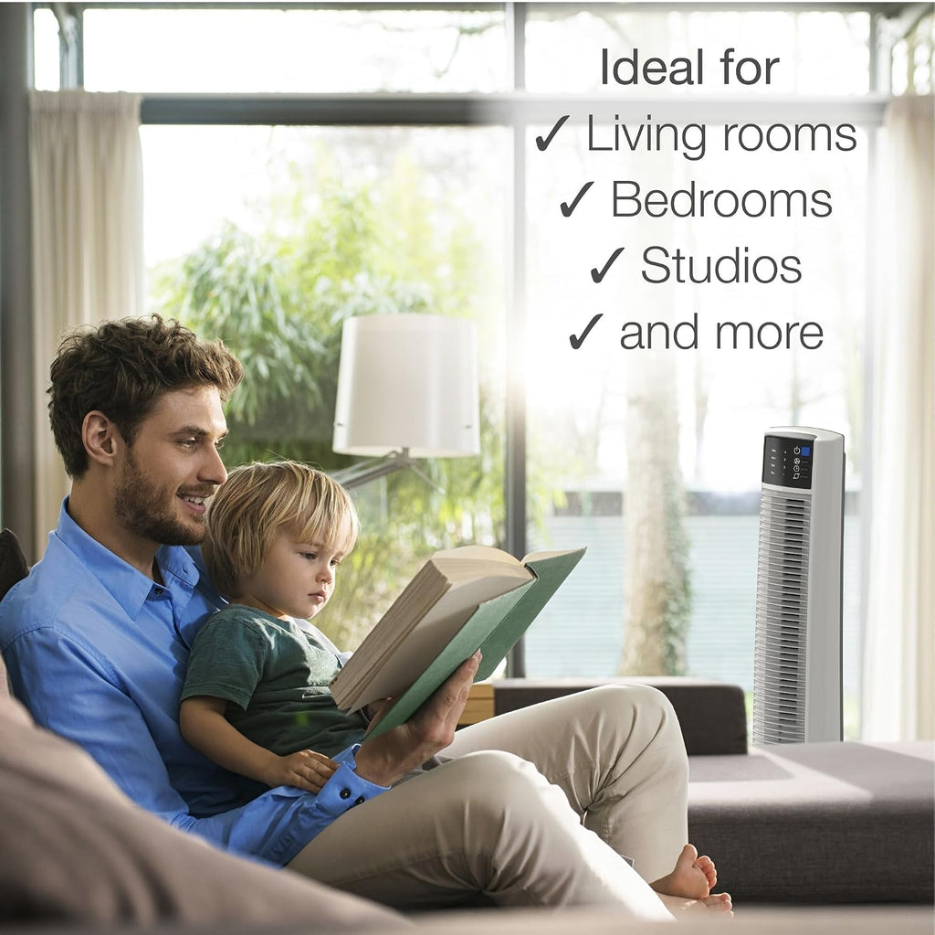 Oscillating Tower Fan with Remote Control - Tower Fan for Bedroom & Office, 4 Quiet Speeds, 38" White, T38400