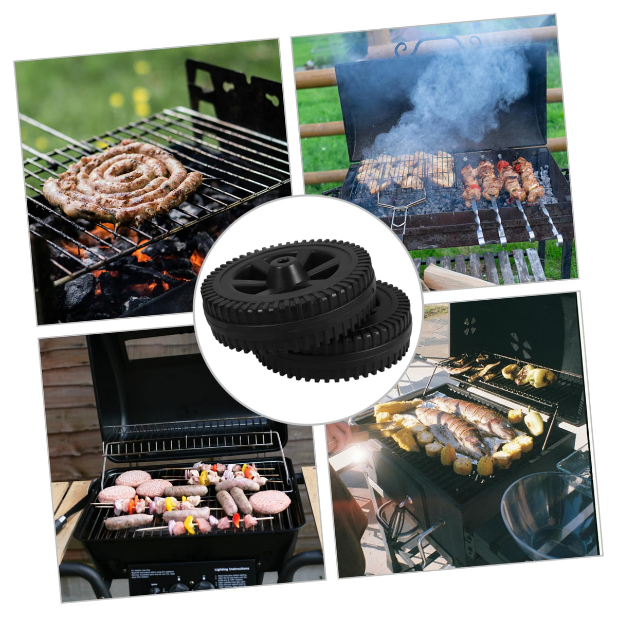 7 Inch Bbq Grill Wheels 2 Pack PP Black Replacement Set