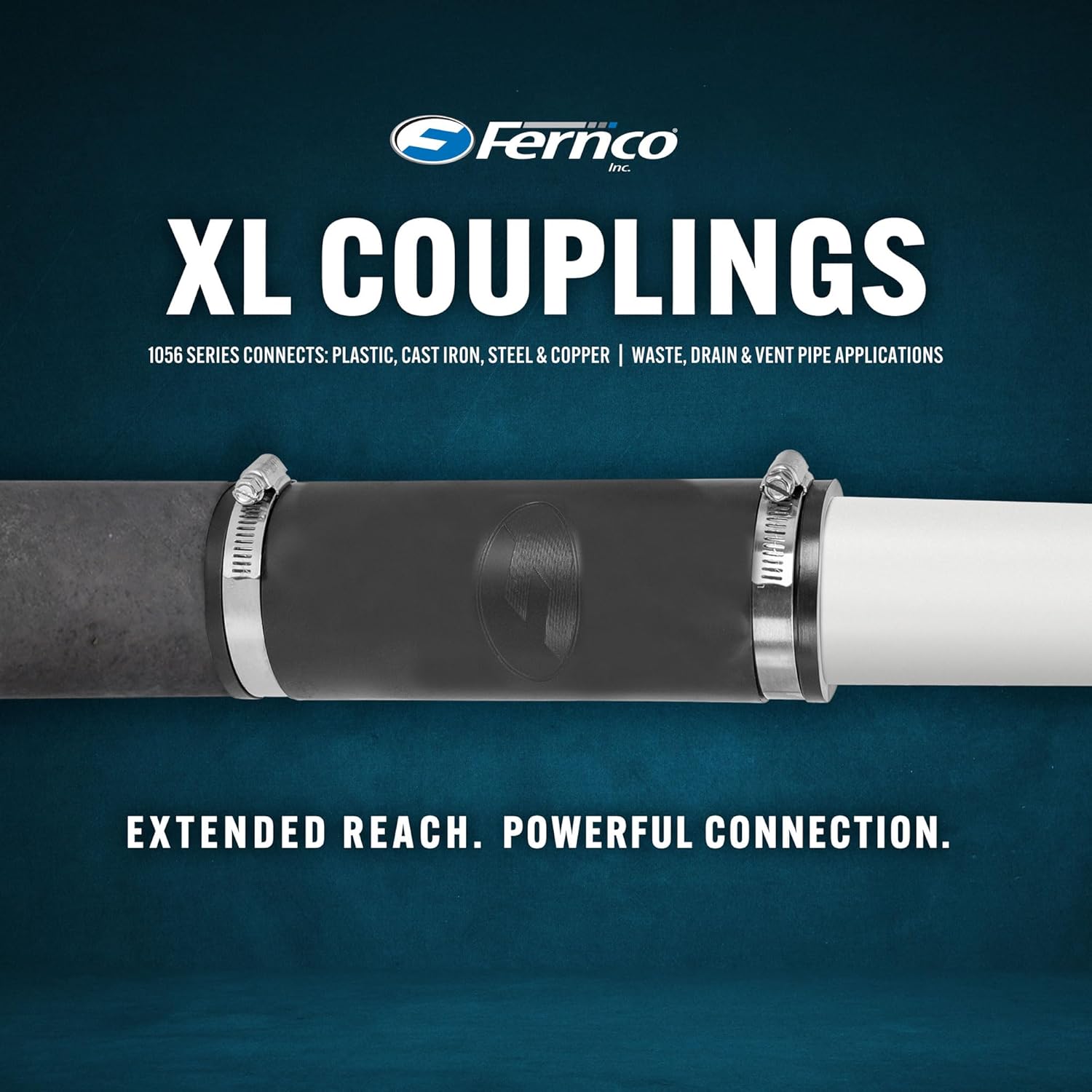 XL 1056-1502 1-1/2 in Flexible Pipe Coupling, Extra-Long 6.88 in DWV Sewer/Drain Connector, Fits OD 1.65–2.00 in