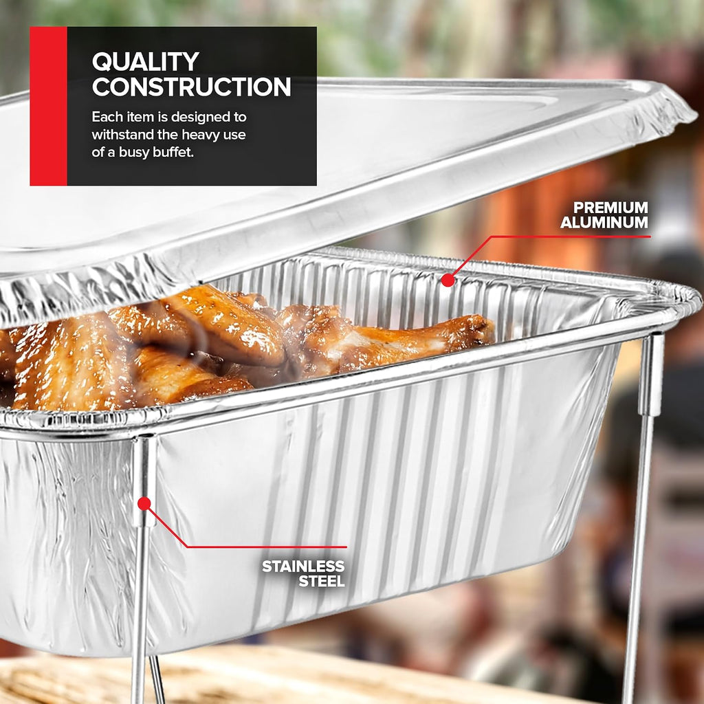 Complete Chafing Dish Buffet Set (39pc) Disposable Catering Supplies- Includes Serving Utensils, 6hr Fuel cans, 6