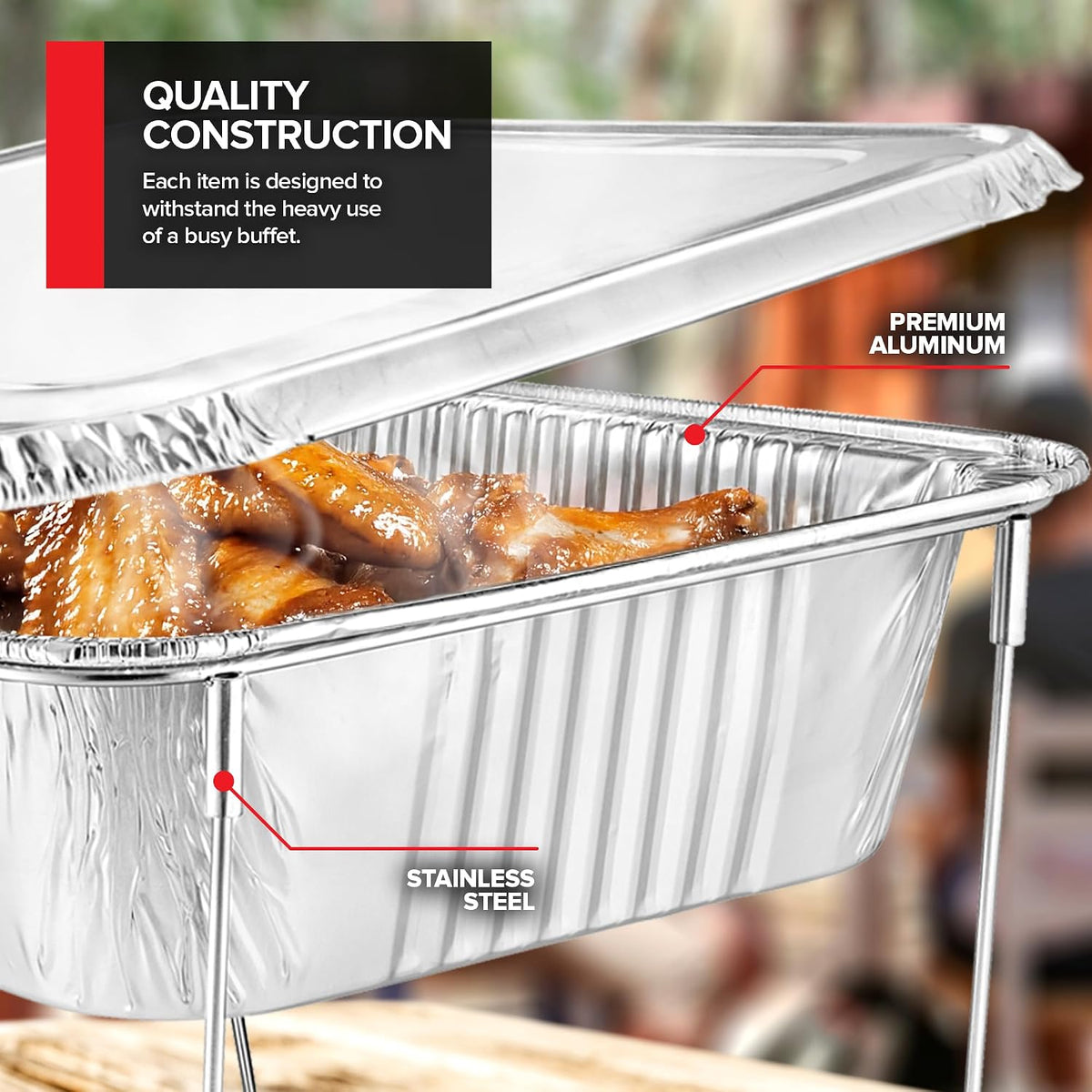 Complete Chafing Dish Buffet Set (39pc) Disposable Catering Supplies- Includes Serving Utensils, 6hr Fuel cans, 6