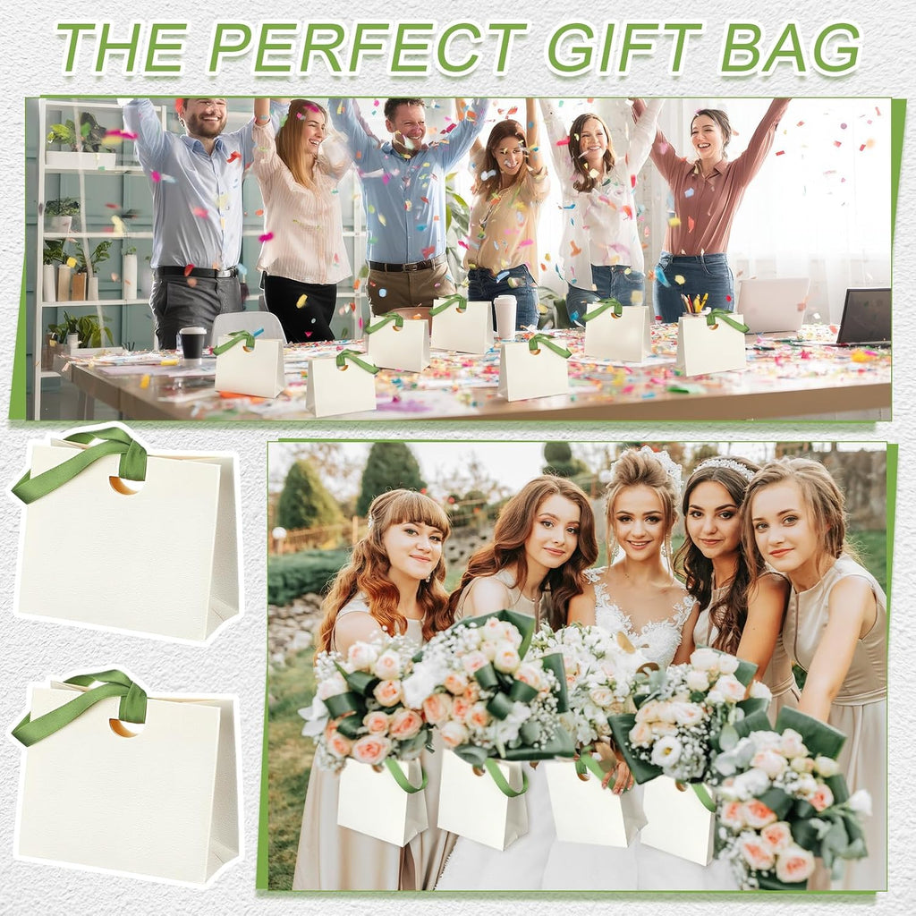 50 Pcs Paper Mini White Gift Bags with Ribbon Handle Bulk 6x5.7x3