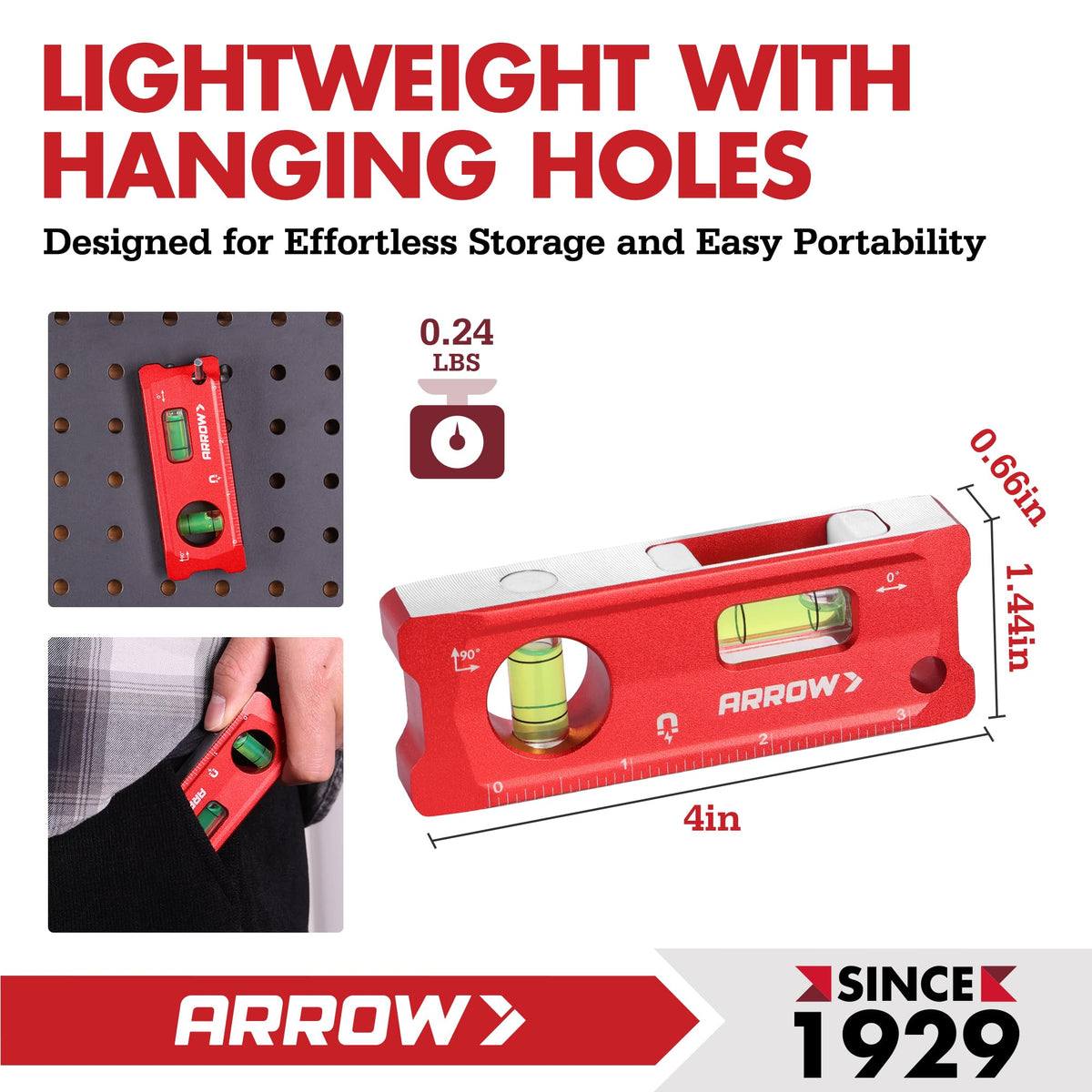 ARROW 4-Inch Torpedo Level, Small Magnetic Leveler Tool