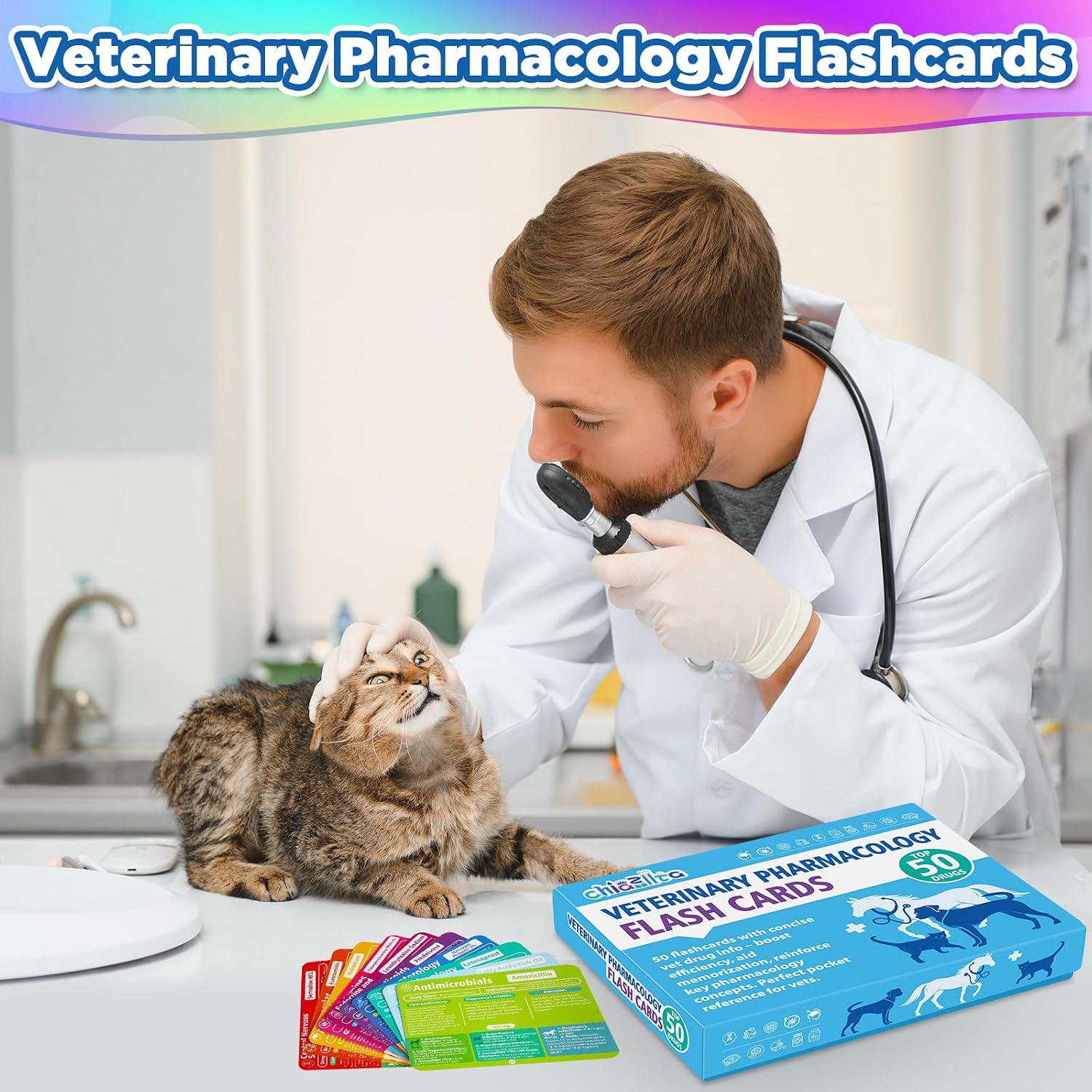 50 Veterinary Pharmacology Flashcards Vet Tech Study Materials for Dogs Cats & Horses Essential Vet School Supplies &