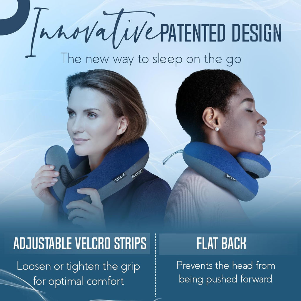 Travel Neck Pillow for Airplane – Patented Double Support for Head, Neck, and Chin. Best for Long Flights, Plane