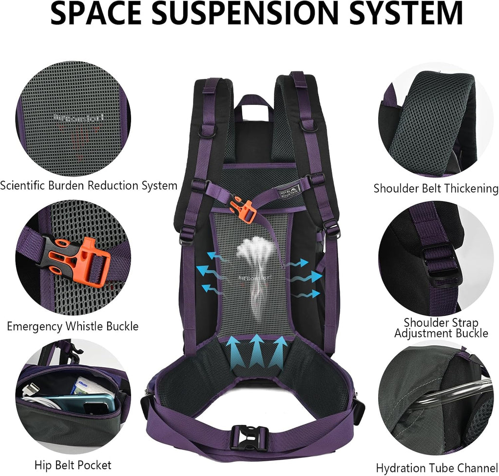 55L Internal Frame Backpack Hiking Backpack for Women Men Backpacking Packs | Waterproof Hiking Daypack for Camping