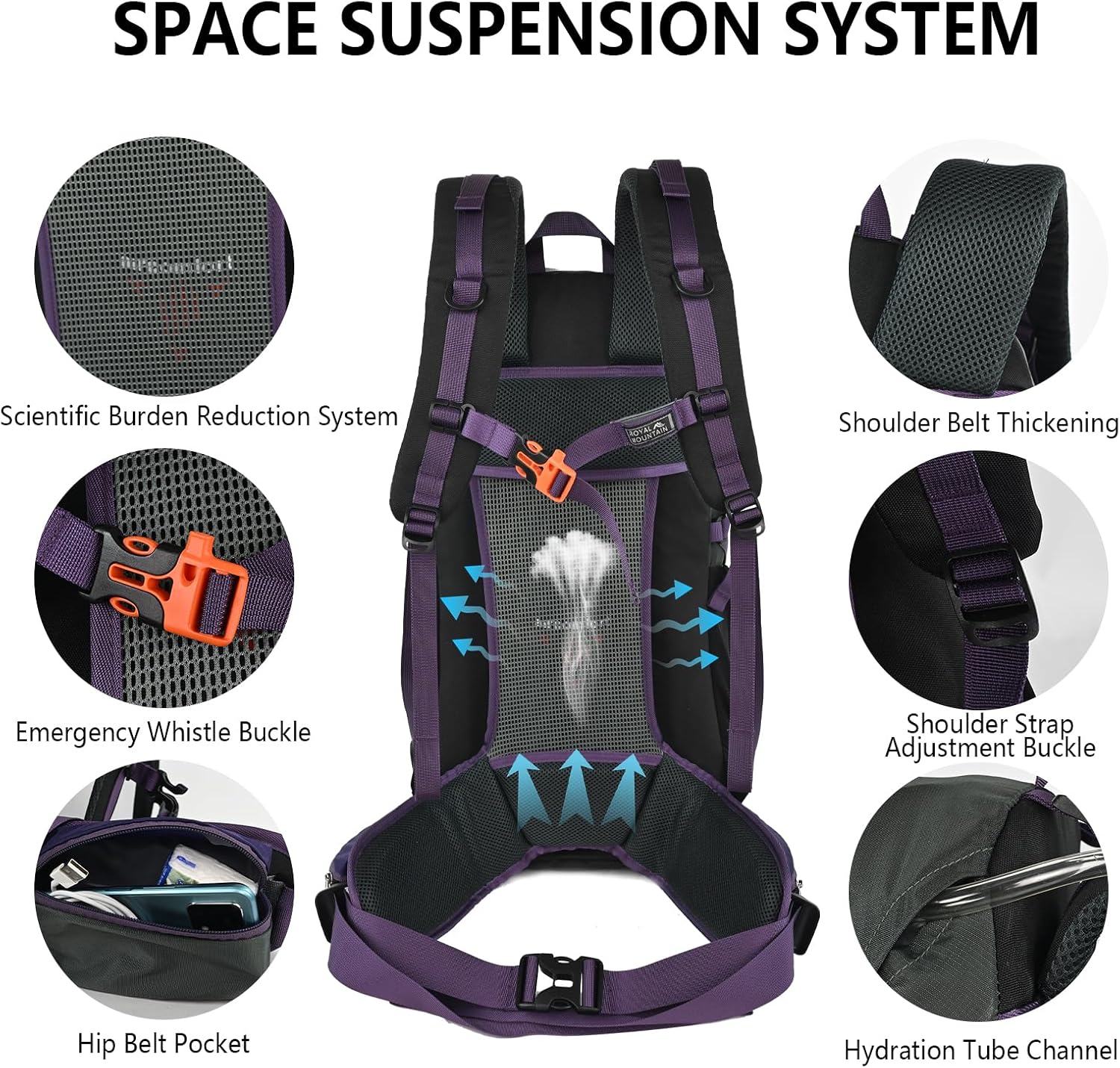 55L Internal Frame Backpack Hiking Backpack for Women Men Backpacking Packs | Waterproof Hiking Daypack for Camping