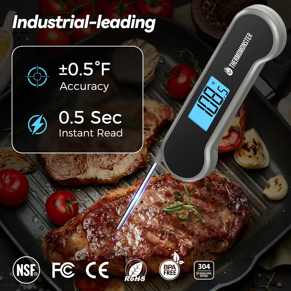 0.5 Sec Instant Read Meat Thermometer Digital for Cooking, Grey