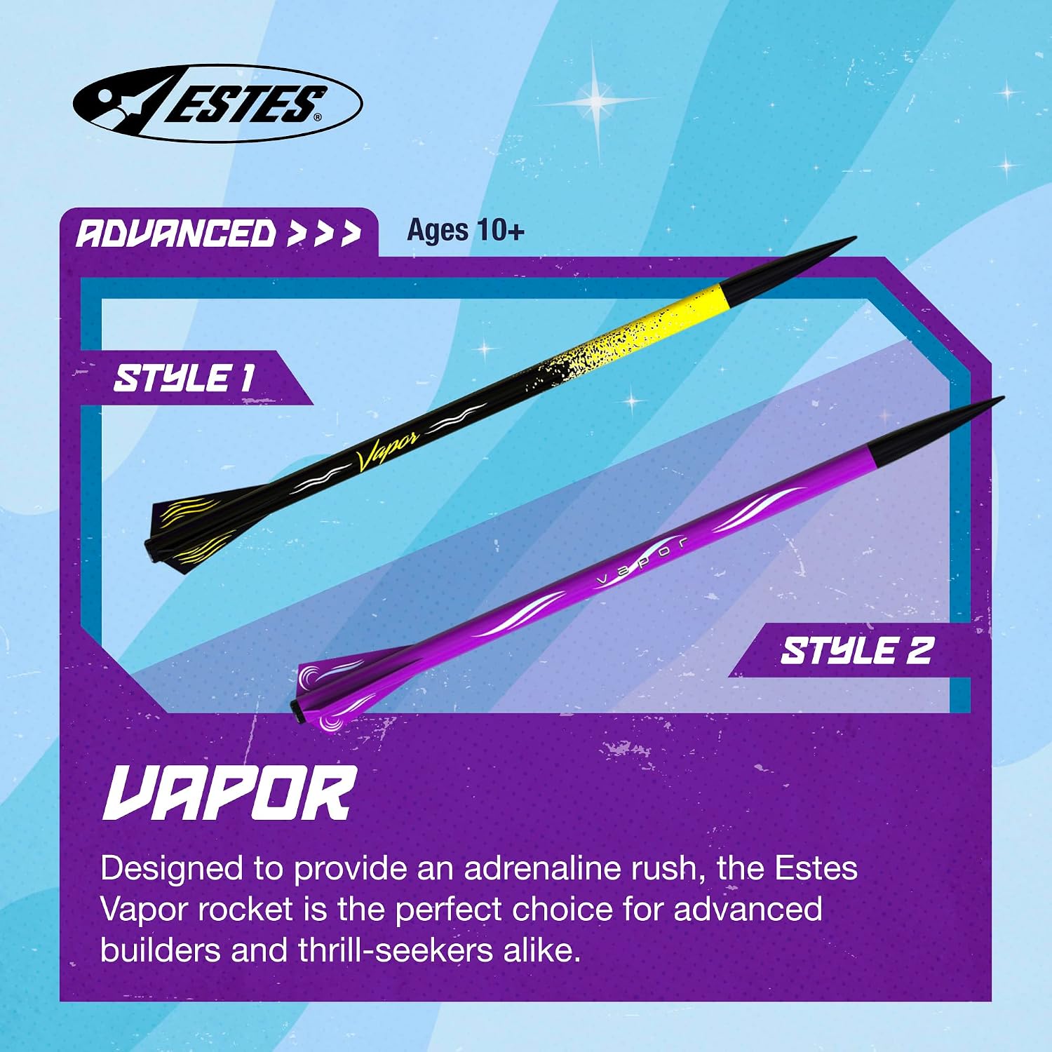 Vapor Flying Model Rocket Kit 7294 | Advanced Build, Black/Yellow & Black/Purple