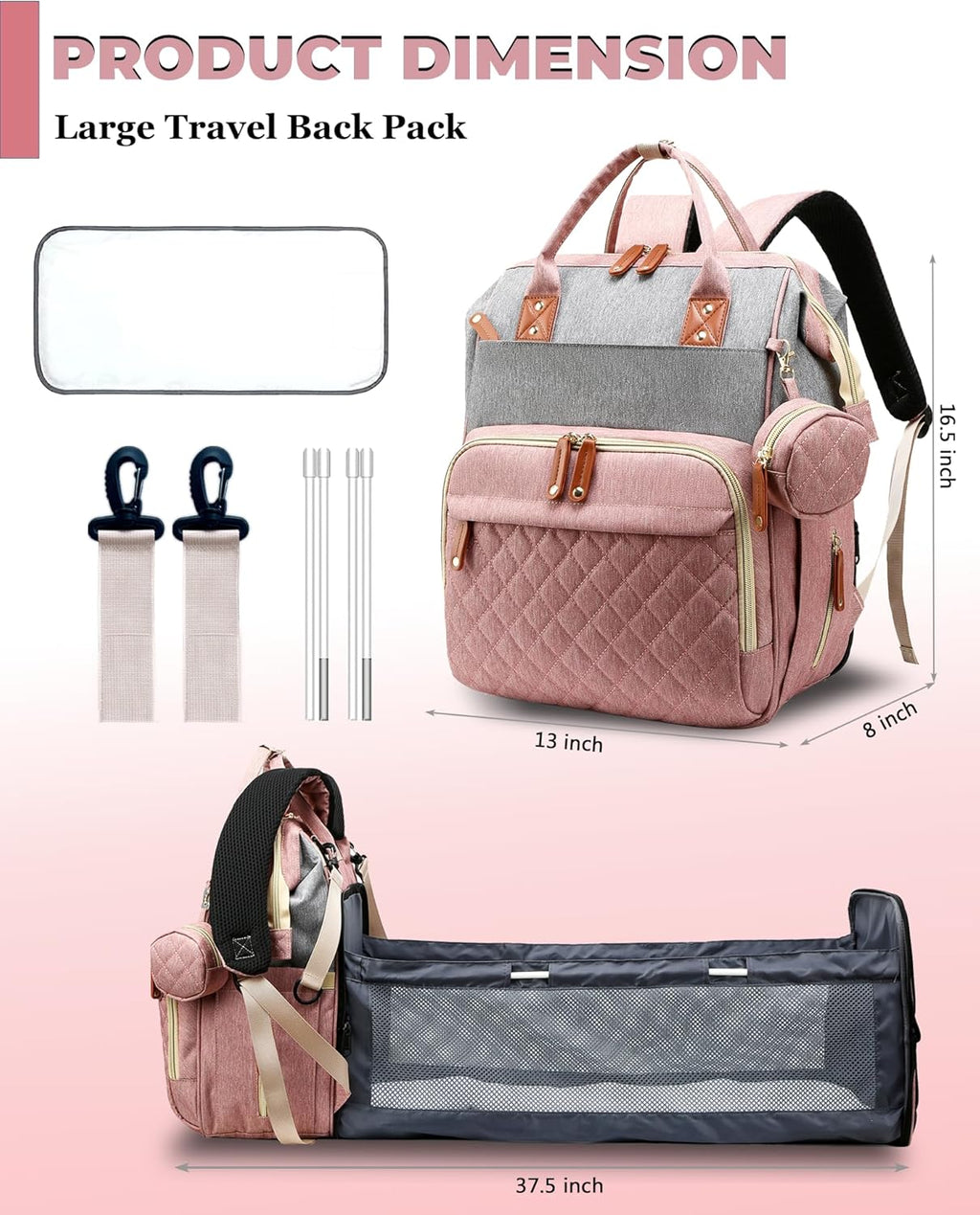 Diaper Bag Backpack with Changing Station, Waterproof Large Capacity, Baby Bag for Mom & Dad, 18 Pockets+USB Port