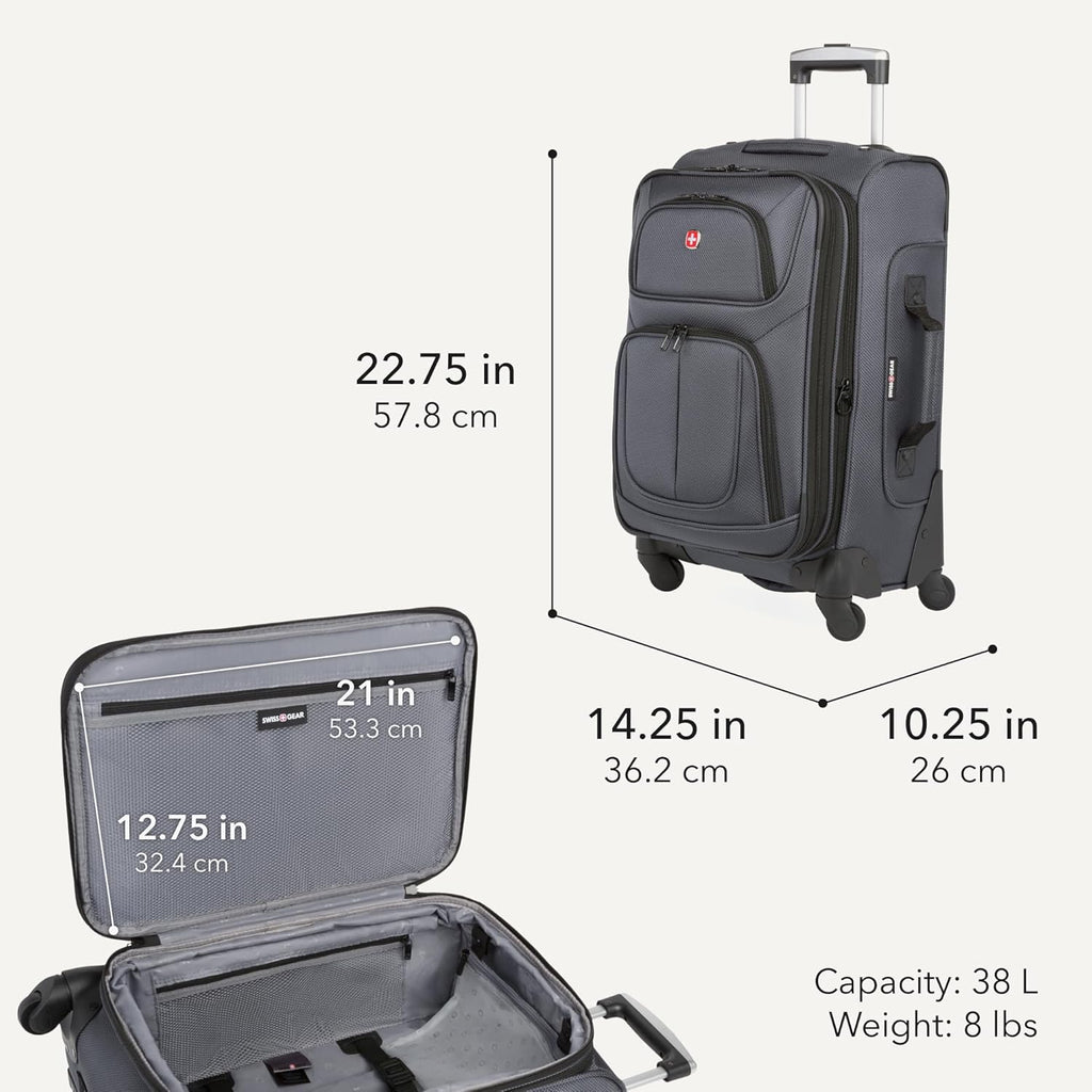 Sion Softside Expandable Spinner Luggage Durable Lightweight Travel Suitcase, Dark Grey, Carry-On