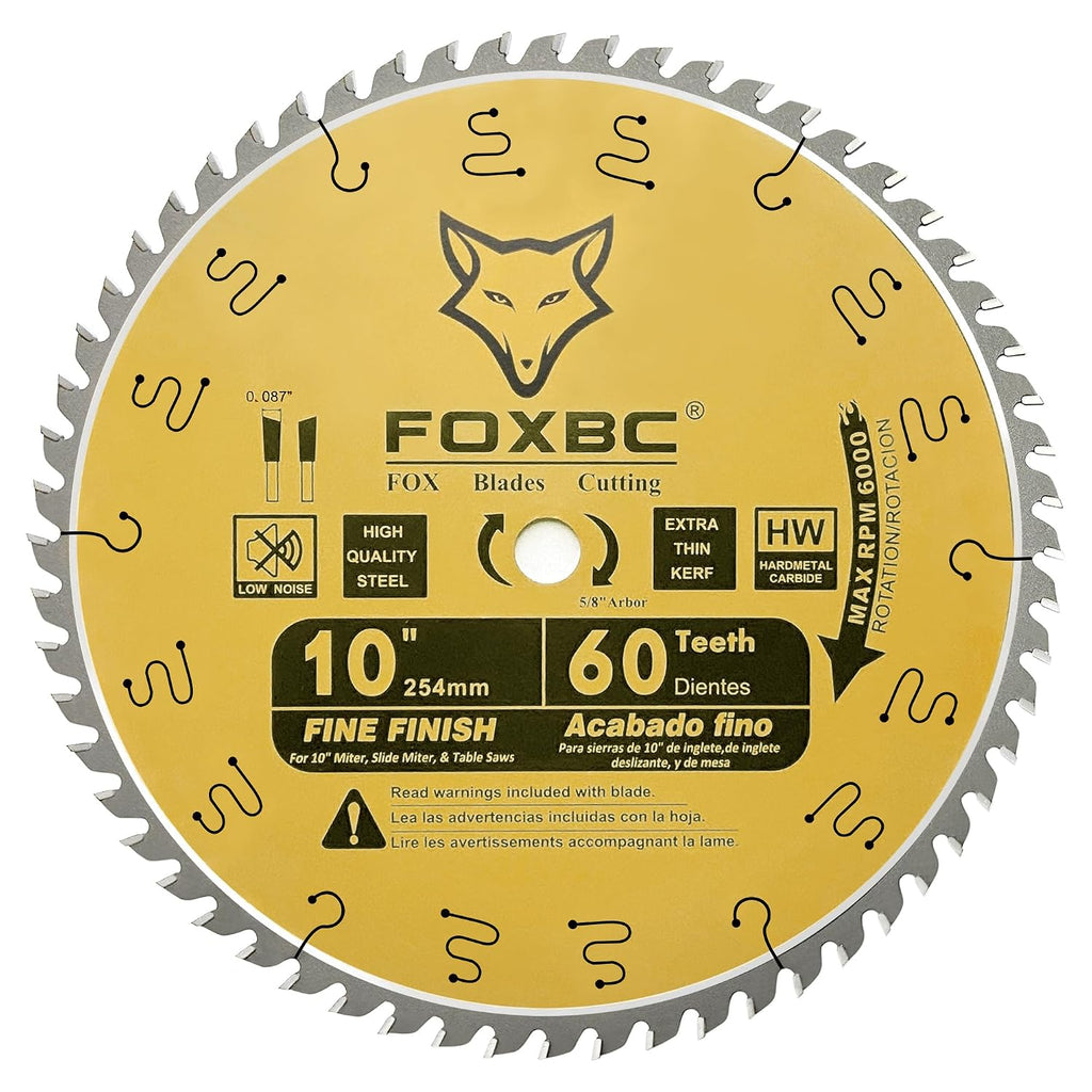 10 Inch Thin Kerf Fine Finish Crosscut Table Saw Blade, 60-Tooth ATB, with 5/8-Inch Arbor