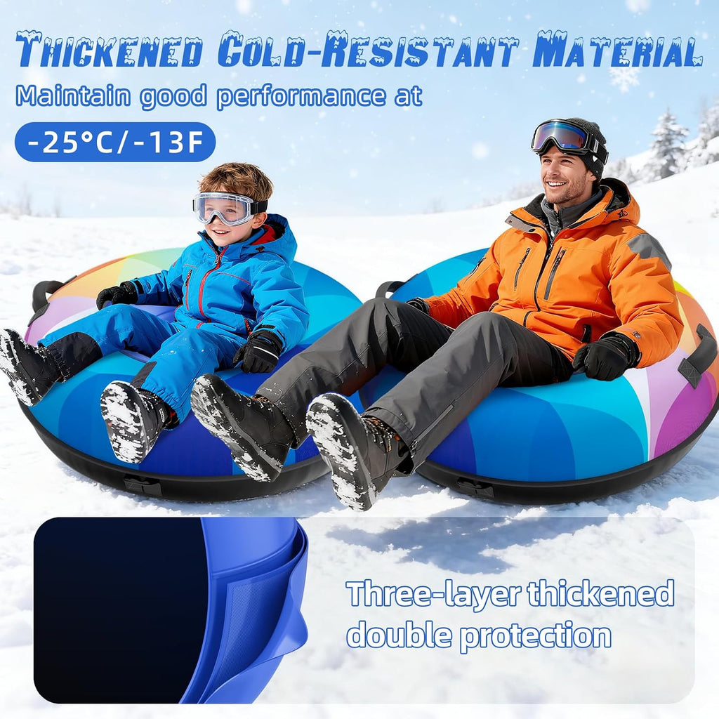 Snow Tube Sled, Snow Tubes for Sledding Heavy Duty with Premium Canvas Cover, 48" Inflatable Snow Sled for Kids and