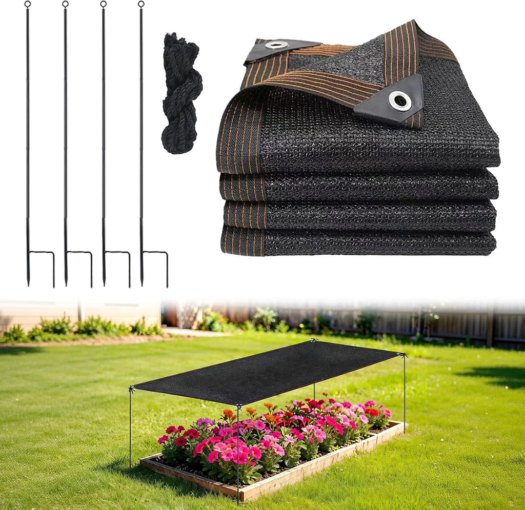70% Garden Shade Cloth Kit 86''x 43'' Shade Cover for Raised Garden Bed Sunblock Shade Cloth with 4 Stakes, Rope, and
