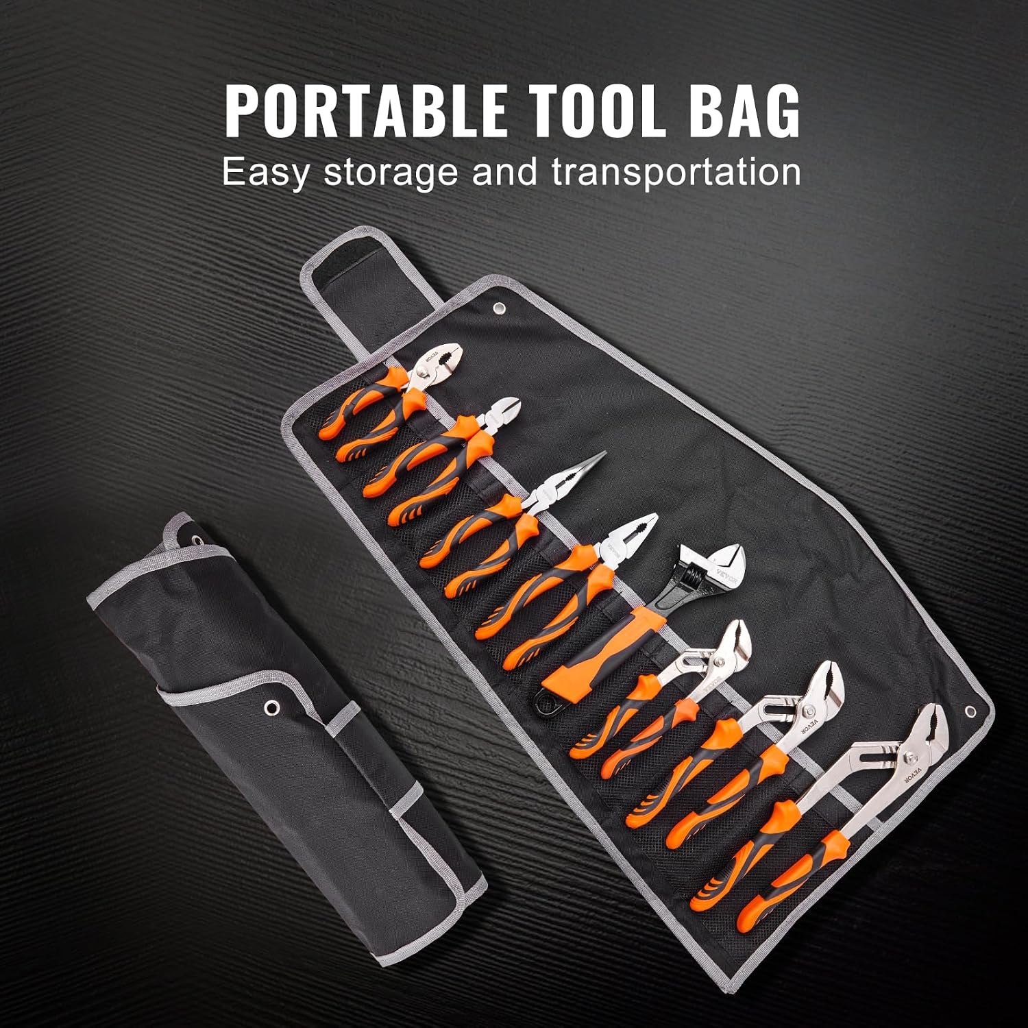 8-Piece Pliers Set, High Carbon Steel - 12", "10", "8" Groove & Linesman's Pliers & Adjustable Wrench & Tool Bag