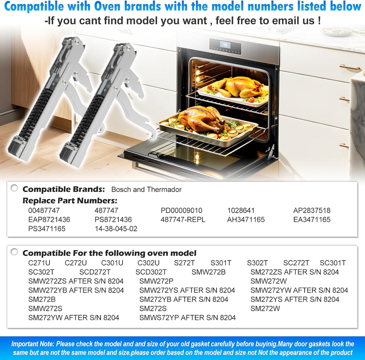 2 Pack Compatible with Thermador 00487747 487747 Oven Door Hinge Kit