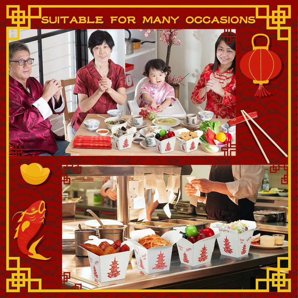 50 Set 16 oz Chinese Take out Boxes with Chopsticks Food Containers