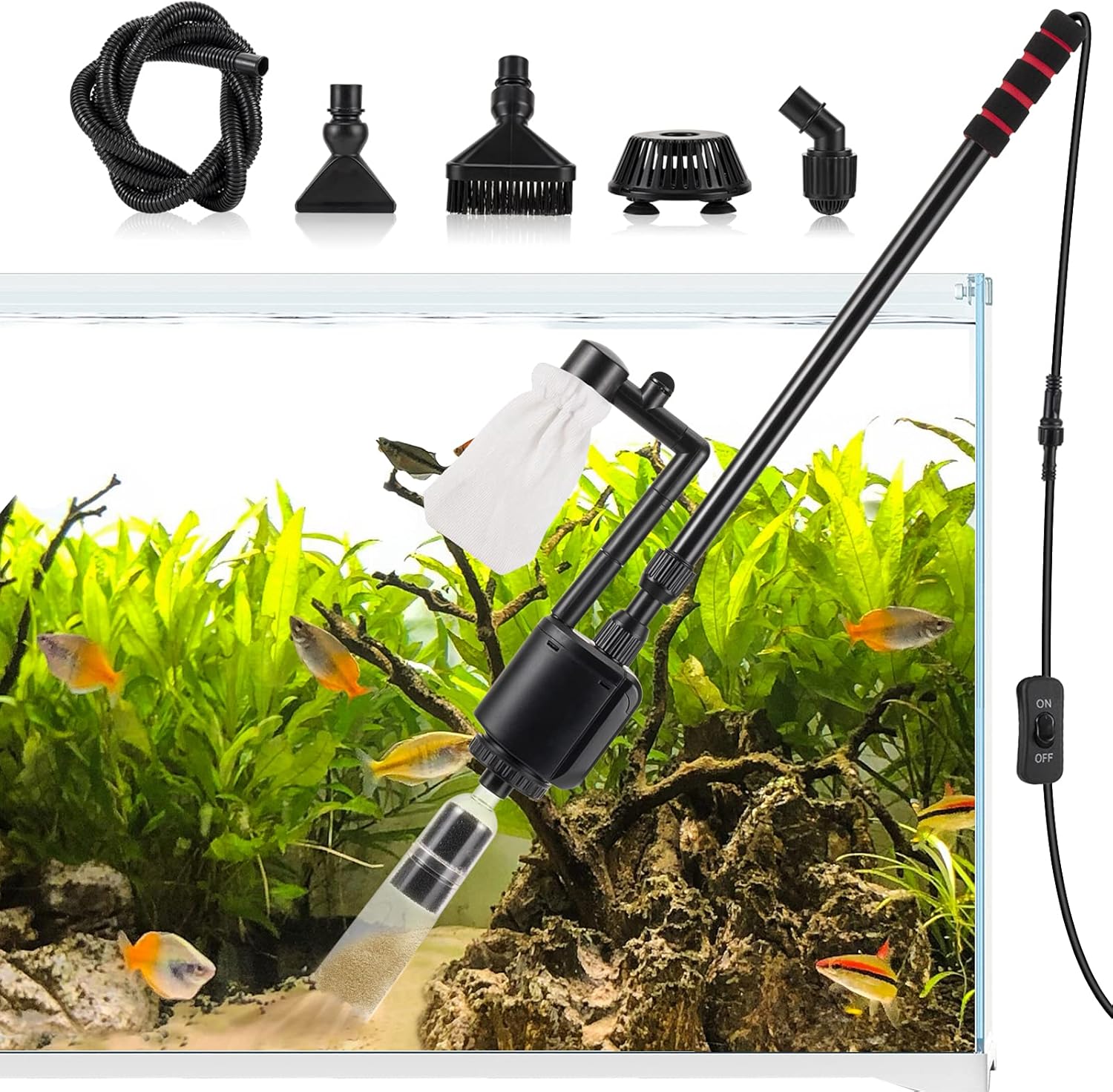 Aquarium Gravel Cleaner, 6-in-1 Fish Tanks Gravel Vacuum Cleaner Set | Remove Dirt, Change Water, Wash Sand, Water