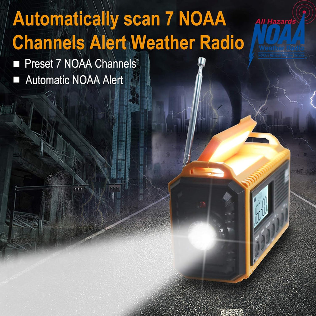 Emergency Radio, 5000mAh/18500mWh Weather Radio, Solar Hand Crank Radio with AM/FM/SW/NOAA Alert, Cell Phone Charger