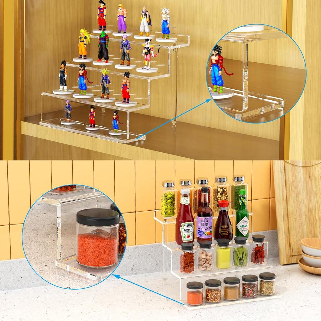 4 Tier Acrylic Riser Display Stands Shelf for Amiibo Funko,9" 1 Pack | Clear Risers Display Shelves Stand for