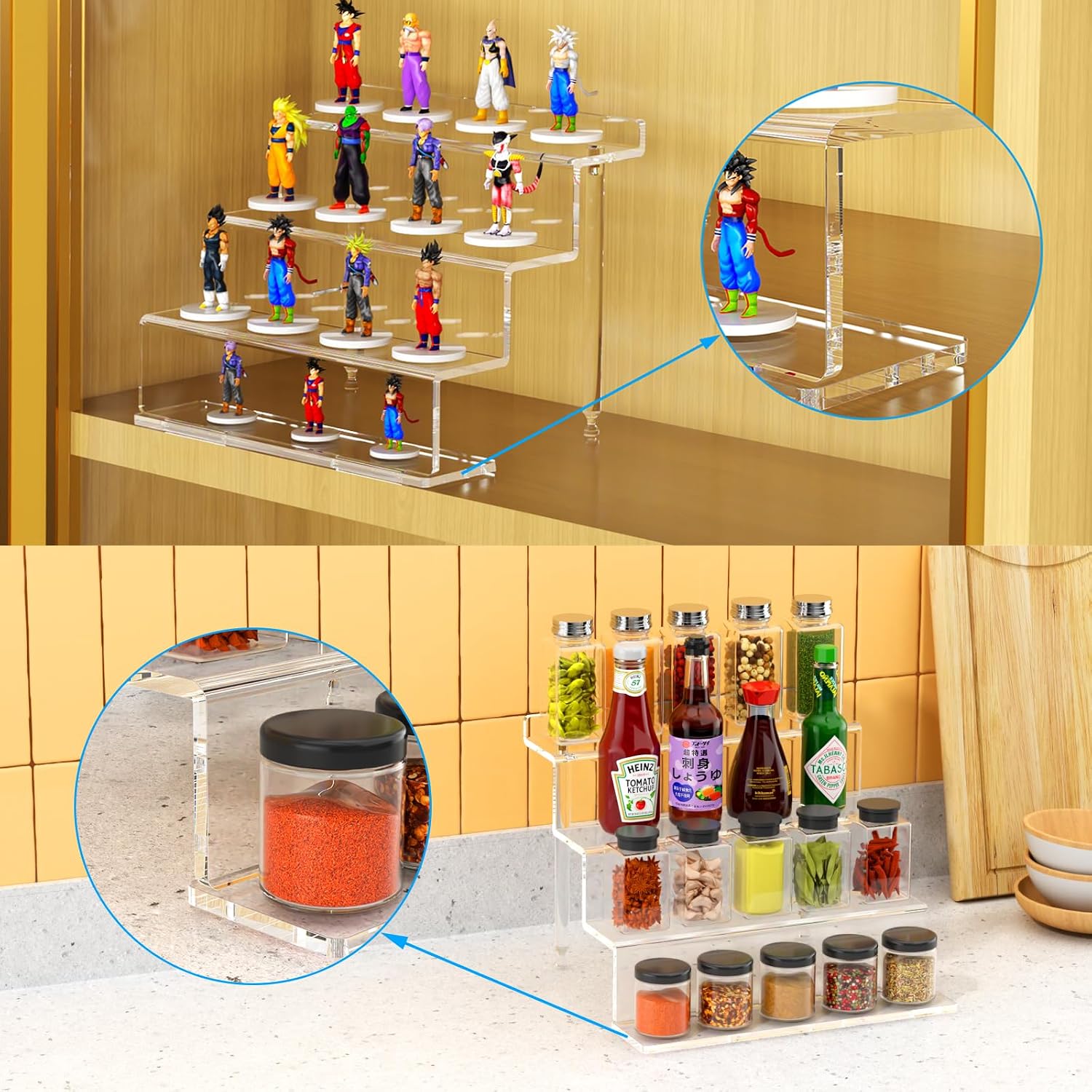 4 Tier Acrylic Riser Display Stands Shelf for Amiibo Funko,9" 1 Pack | Clear Risers Display Shelves Stand for