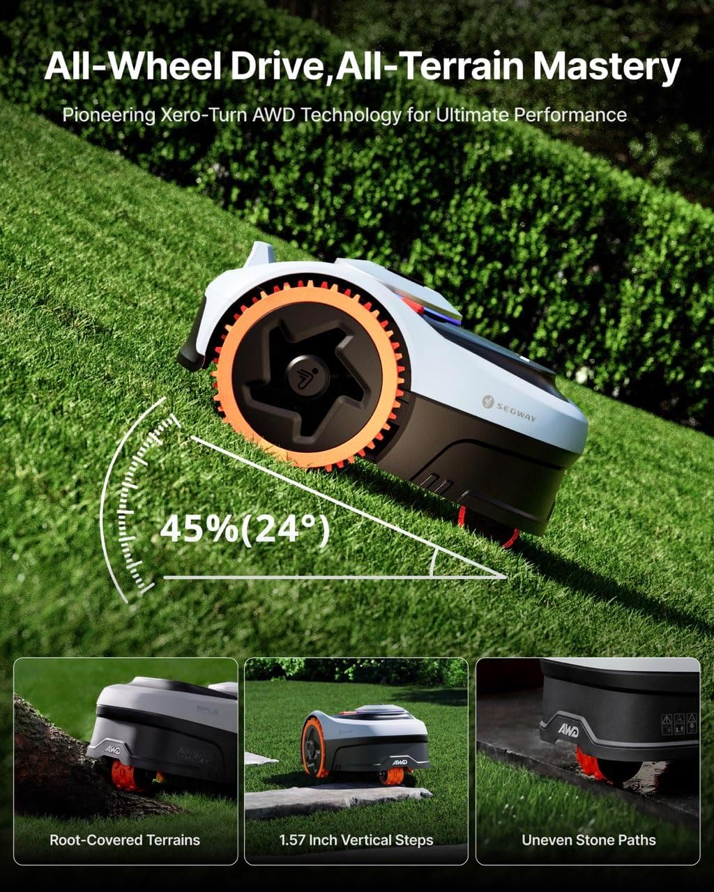 Segway Navimow i206 AWD Robot Lawn Mower (New i105N), Wire-Free Robotic Mower, All-Wheel Drive for 45% Slopes, Auto