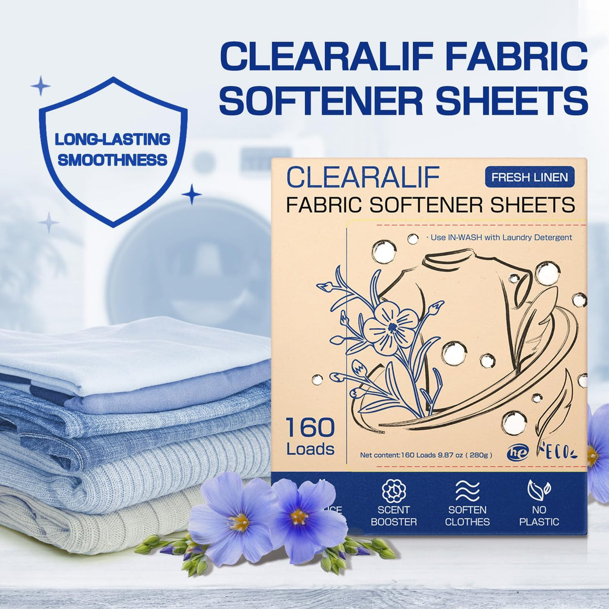 Liquidless Fabric Softener Sheets, Fresh Linen Scent, 160 Loads