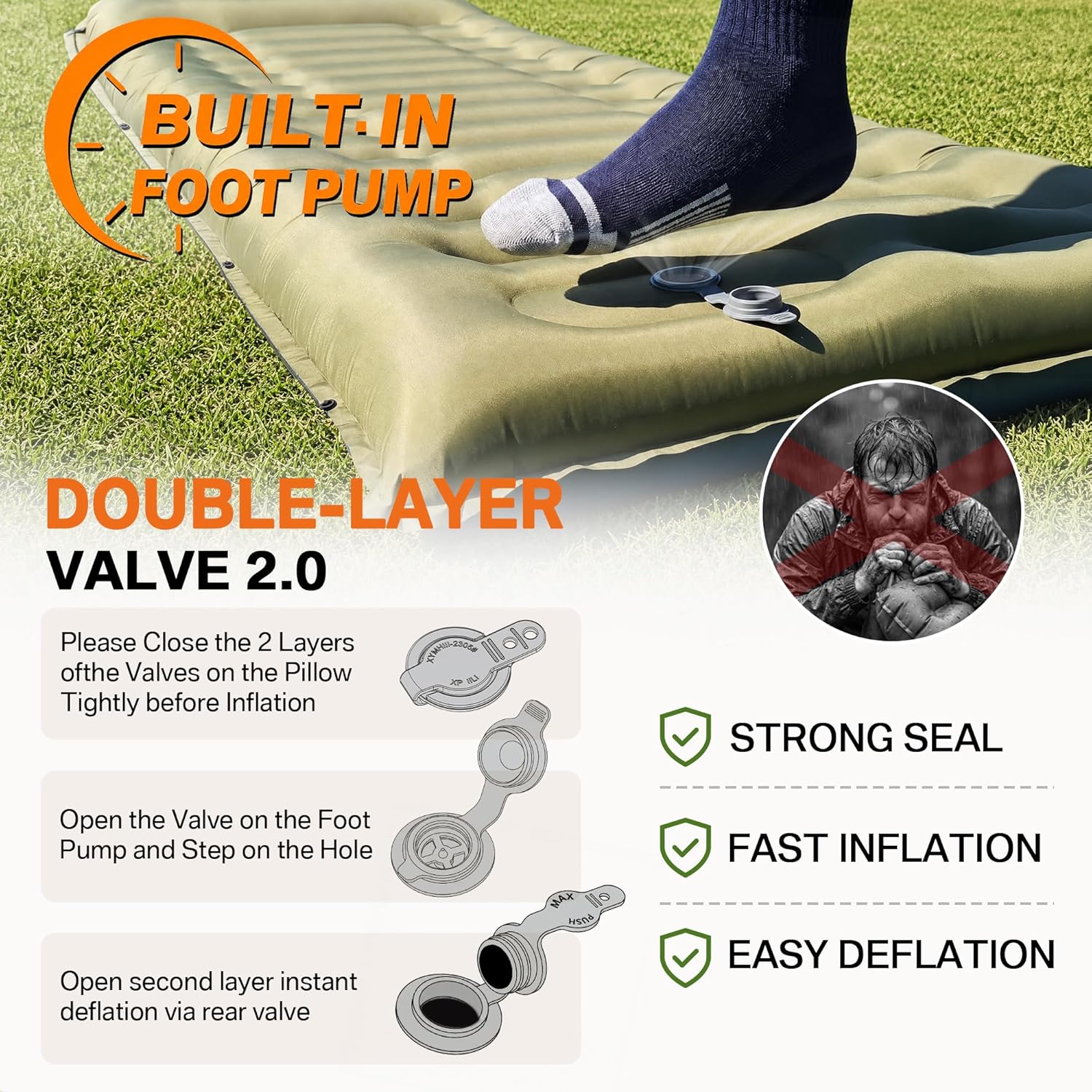 Camping Sleeping Pad, 5.9" Extra-Thick Reinforced Camping Mat with Built-in Pillow & Foot Pump, Ultralight Compact