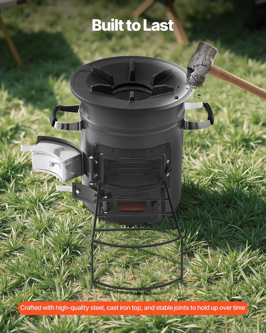 Camping Rocket Stove, Wood Burning Portable Rocket Stove with Carrying Bag for Backpacking, SPCC Steel, Double Door