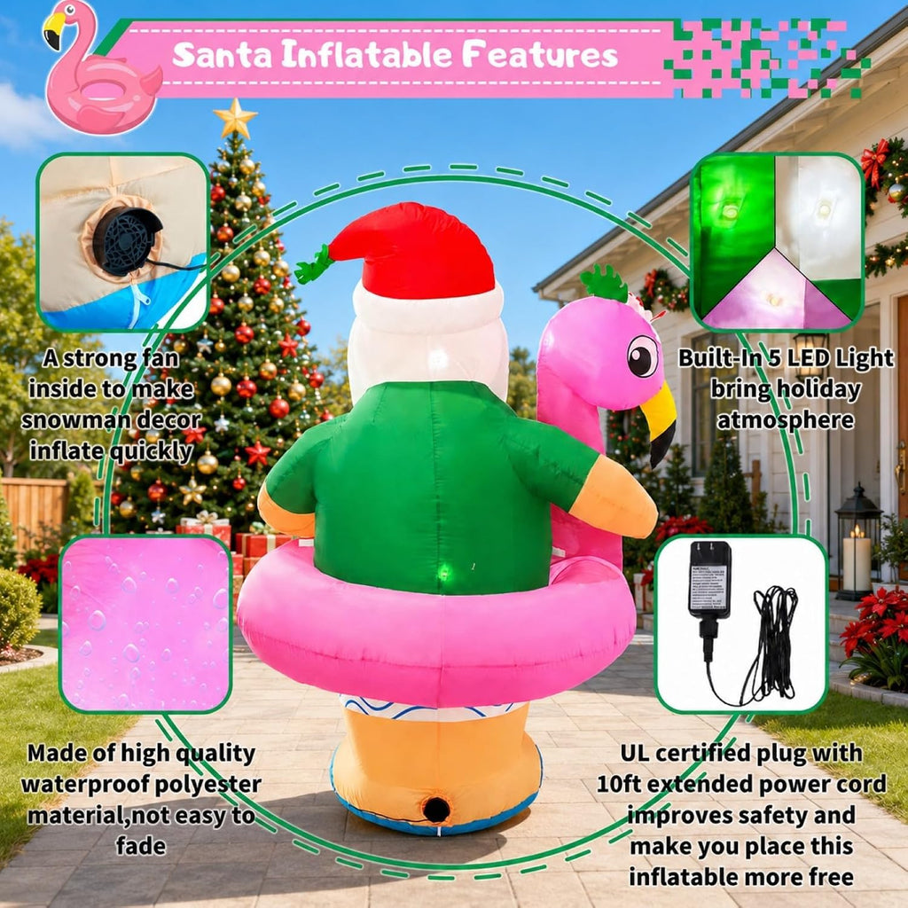 Christmas Inflatable Santa Claus Outdoor Decorations 6ft Giant Blow Up Hawaiian Santa Inflatables with Flamingo
