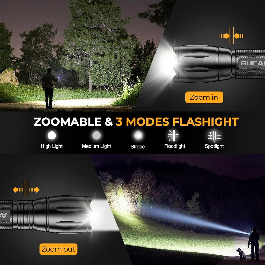 Rechargeable Flashlights High Lumens 3 Pack, Brighter Small Flashlight Powerful Tactical Flashlights Rechargeable