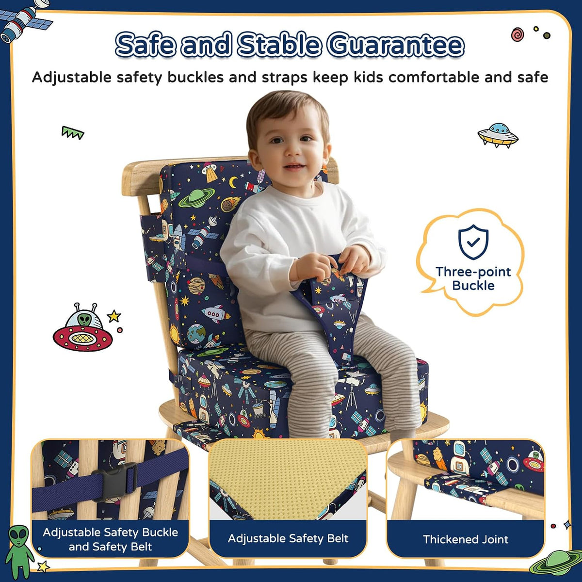 Booster Seat for Kitchen Chair with Backrest, Removable, TPU Waterproof