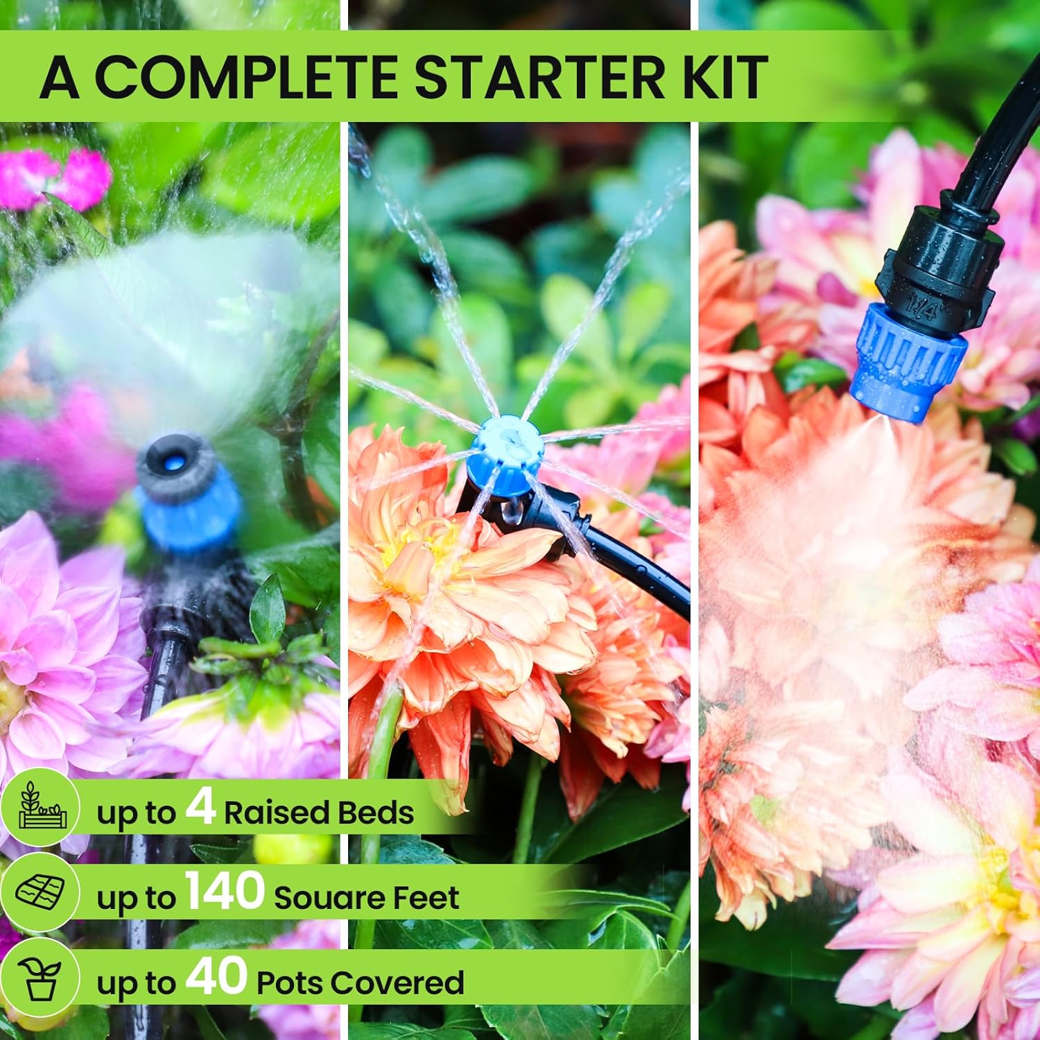 Drip Irrigation System 230FT – Quick Connect Garden Watering Kit with Adjustable Drip Emitters, 1/4” & 5/16” Tubing