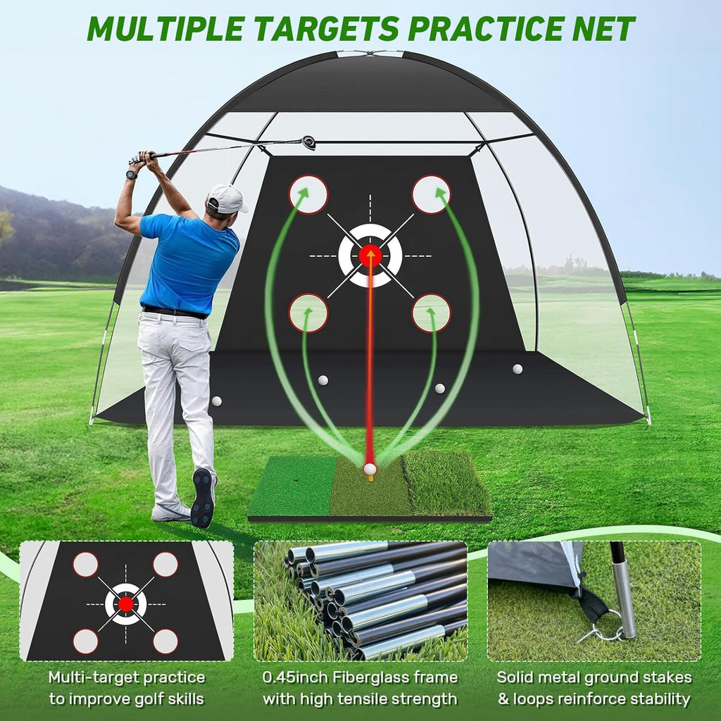 Golf Net, 10x7FT with Golf Practice Mat, Hitting Aid Nets for Backyard Driving Chipping Training Swing with Targets