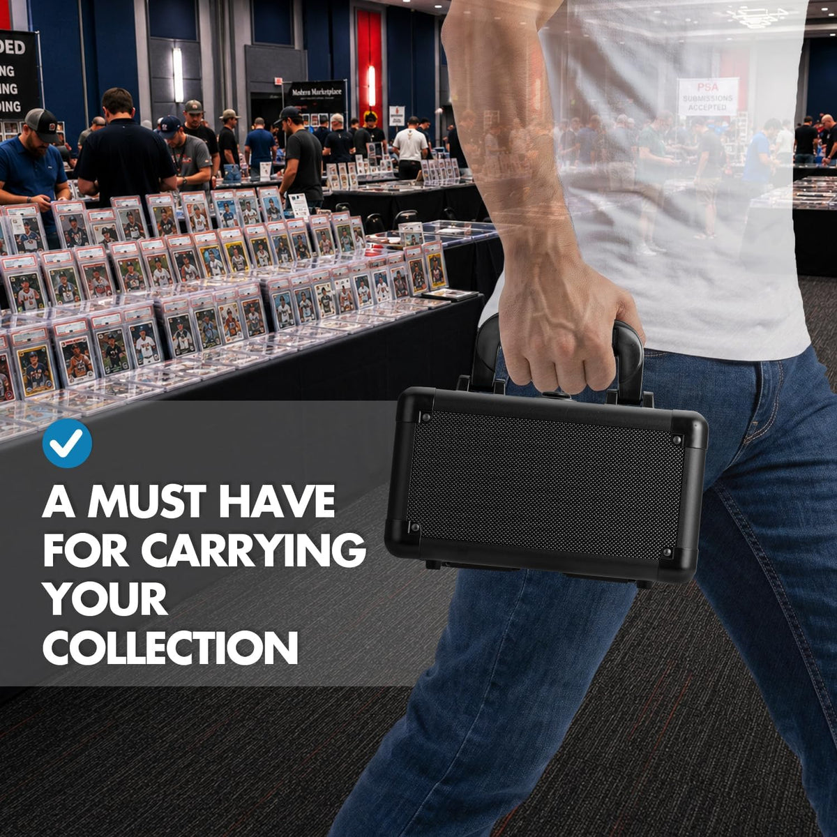 Graded Card Storage Case for PSA Slabs – 1 Row Aluminum Trading Card Case with Foam Insert, Holds 31 Graded Cards