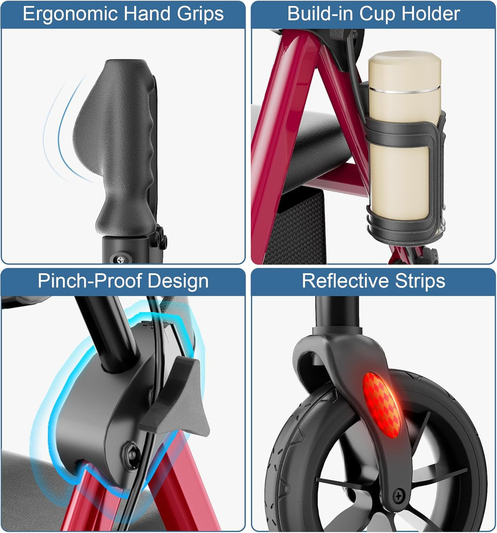 Walkers for Seniors with Seat, Foldable Rollator Walker, Reinforced Aluminum Frame, 8" Big Rubber Wheels for All