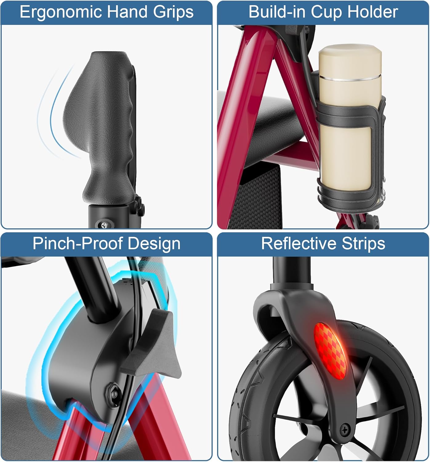 Walkers for Seniors with Seat, Foldable Rollator Walker, Reinforced Aluminum Frame, 8" Big Rubber Wheels for All