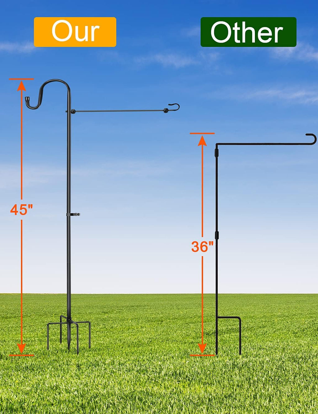 Garden Flag Stand - Upgraded Garden Flag Pole with Shepherd Hooks for 12 x 18 Flag, 45IN Yard Flag Holder Stand for