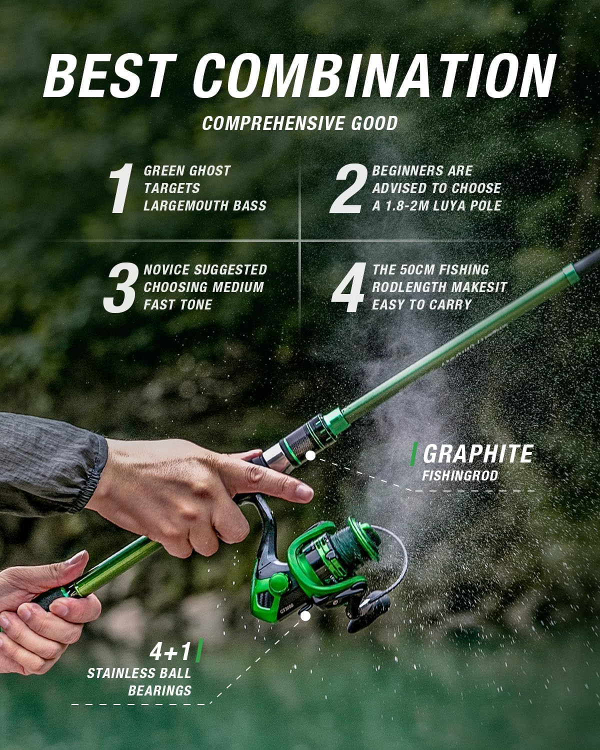 Telescopic Fishing Rod and Reel Combo,Spinning Travel Kit | Graphite Telescopic Fishing Rod,Collapsible Fishing Pole