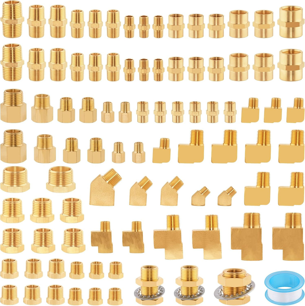 92PCS Brass Pipe Fittings Assortment Kit,1/8" 1/4" 3/8" 1/2" NPT
